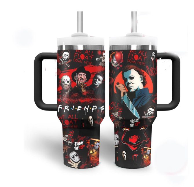 Horror Icons Tumbler With Handle - 20Oz Insulated Mug For Fans, Spill-Proof Lid & Straw