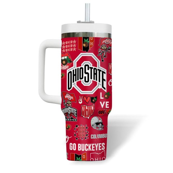 Custom Ohio State Tumbler With Handle - Personalized College Fan Gift, Go Buckeyes! - Image 3