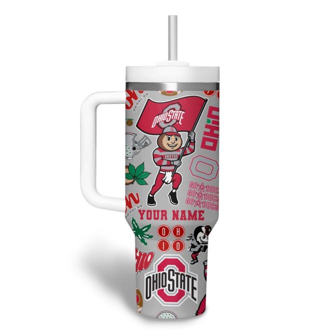 Custom Ohio State Tumbler With Handle & Straw - Personalized College Fan Gift - Image 3