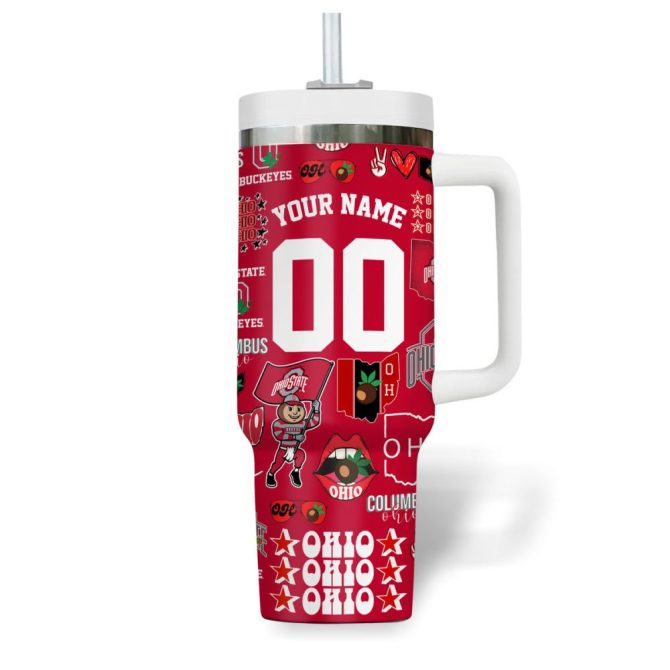 Custom Ohio State Tumbler With Handle - Personalized College Fan Gift, Go Buckeyes! - Image 2