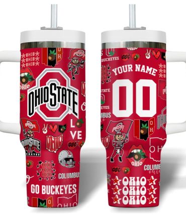 Custom Ohio State Tumbler With Handle - Personalized College Fan Gift, Go Buckeyes!