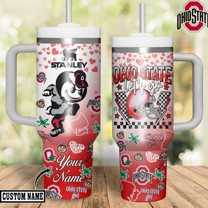 Custom Ohio State Tumbler - Personalized Pink Stanley Cup With Handle & Straw - Image 2
