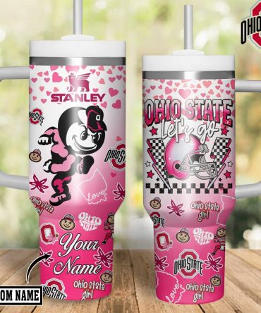 Custom Ohio State Tumbler - Personalized Pink Stanley Cup With Handle & Straw