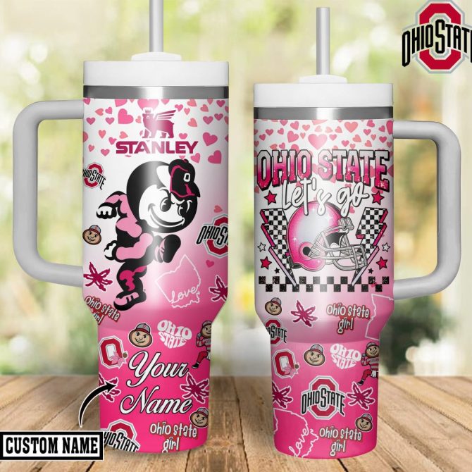 Custom Ohio State Tumbler - Personalized Pink Stanley Cup With Handle & Straw