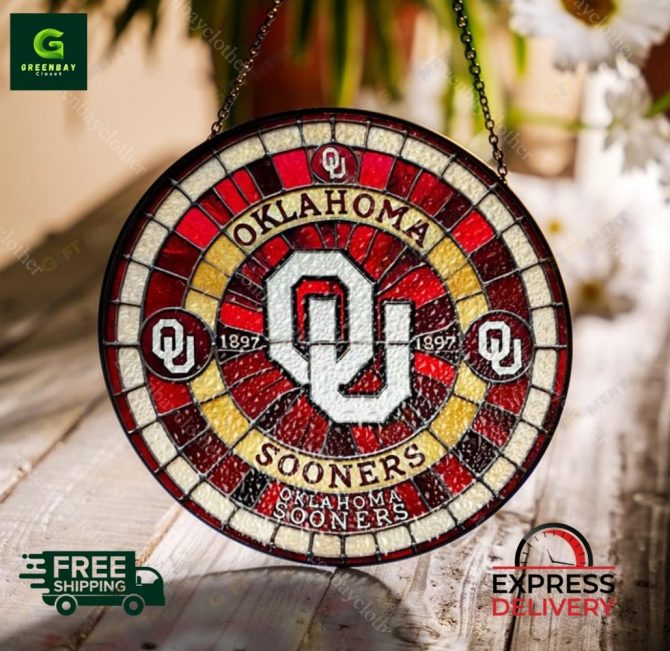 Stunning Oklahoma Sooners Stained Glass Suncatcher - Free Shipping & Express Delivery!
