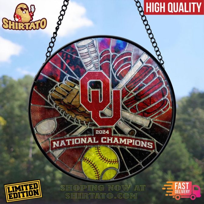 Limited Edition 2024 Ou National Champions Stained Glass Suncatcher - Fast Delivery! - Image 2