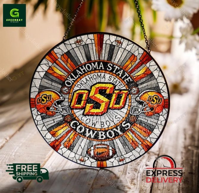 Stunning Oklahoma State Cowboys Stained Glass Round Wall Art – Free Shipping!