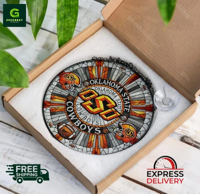 Stunning Oklahoma State Cowboys Stained Glass Round Wall Art – Free Shipping! - Image 5