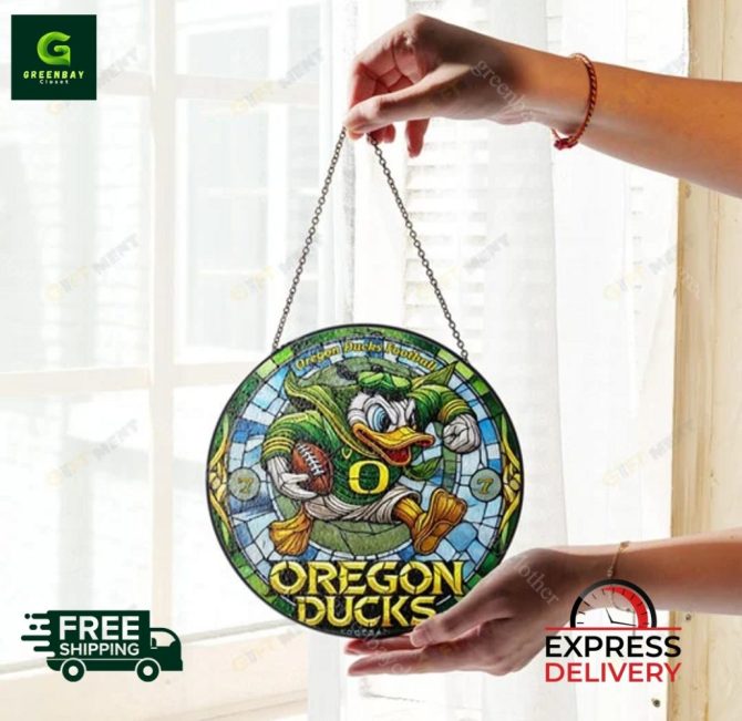 Oregon Ducks Stained Glass Art – Unique Football Fan Decor , Free Shipping & Express Delivery - Image 3