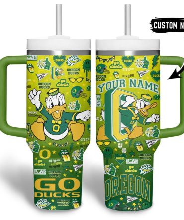 Custom Oregon Ducks Tumbler With Handle - Personalized College Spirit Cup