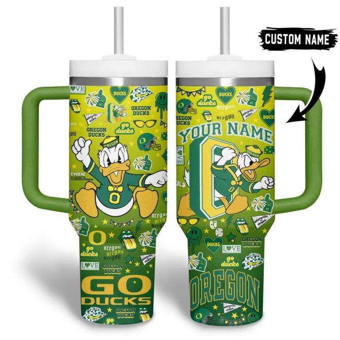 Custom Oregon Ducks Tumbler With Handle - Personalized College Spirit Cup