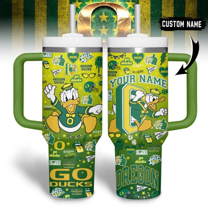 Custom Oregon Ducks Tumbler With Handle - Personalized College Spirit Cup - Image 2