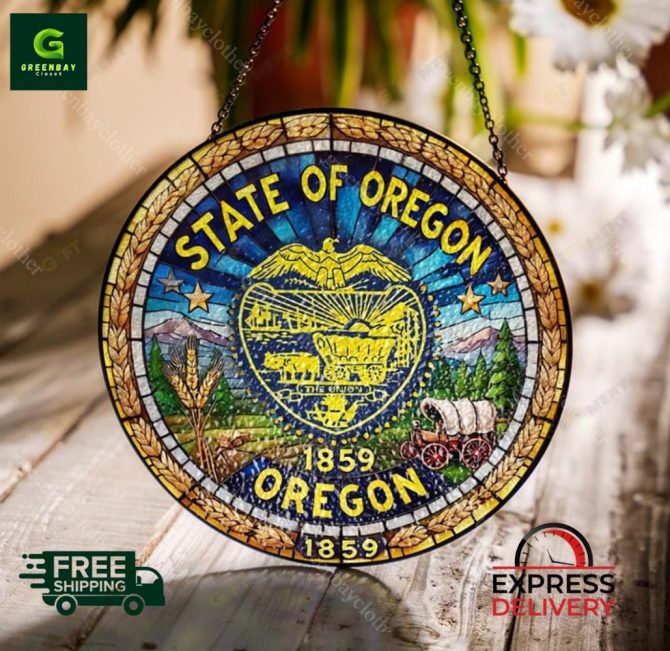 Stunning Oregon State Seal Stained Glass Sun Catcher