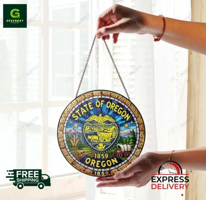 Stunning Oregon State Seal Stained Glass Sun Catcher - Image 3