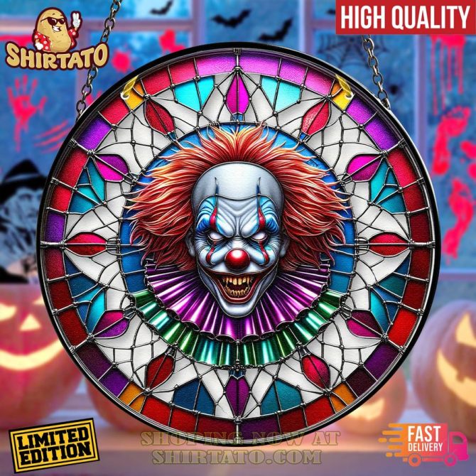 Limited Edition Clown Stained Glass Art - Spooky Halloween Decor , Fast Delivery!