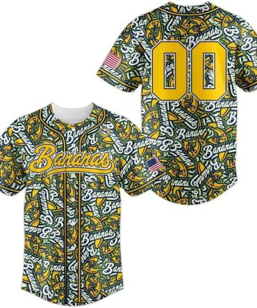 Vibrant Bananas Baseball Jersey - Customizable Number & Fun Graphic Design