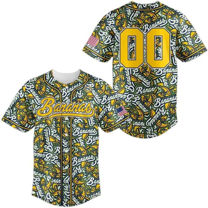 Vibrant Bananas Baseball Jersey - Customizable Number & Fun Graphic Design