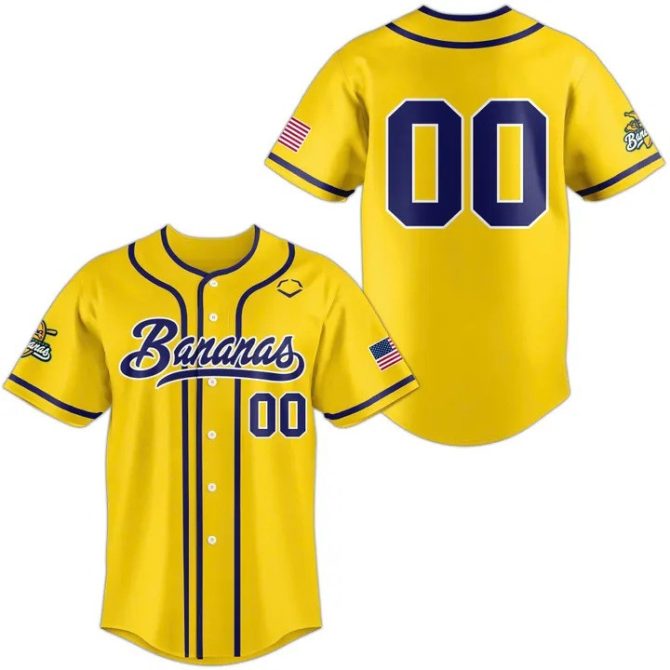Bright Yellow Bananas Baseball Jersey – Customizable Sports Fan Gear