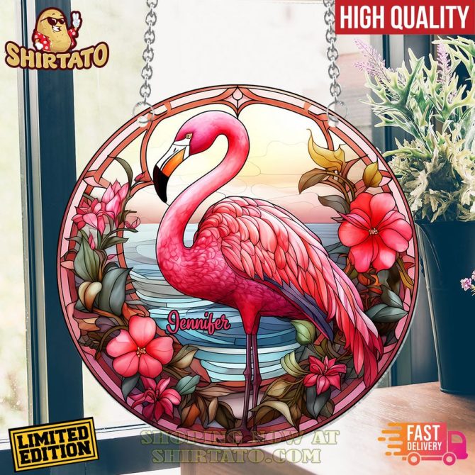 Limited Edition Personalized Flamingo Stained Glass Suncatcher - High Quality, Fast Delivery