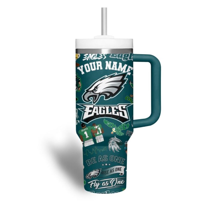 Custom Name Eagles Tumbler - Personalized 40Oz Sports Fan Gift With Handle & Straw - Image 3