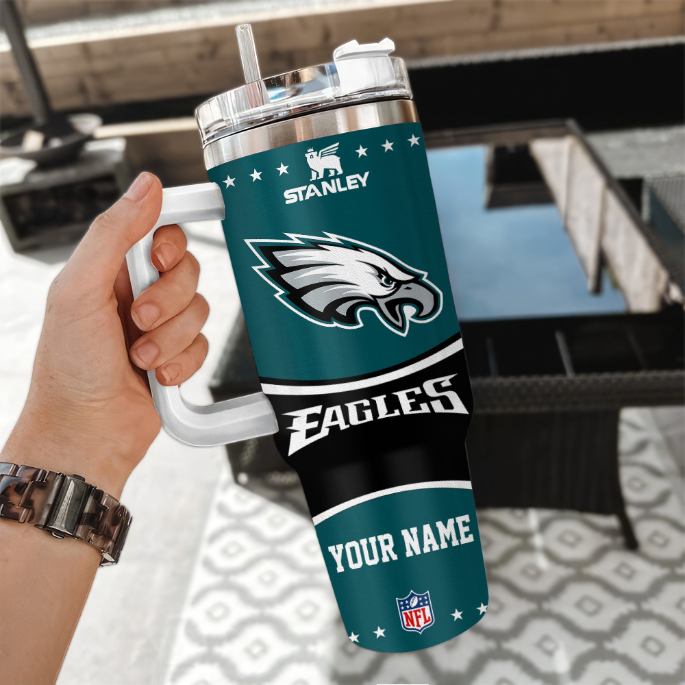 Louis Vuitton Stanley Tumbler Cup Custom Name Eagles Stanley Tumbler – Personalized Nfl Travel Mug With Handle & Straw - Image 3