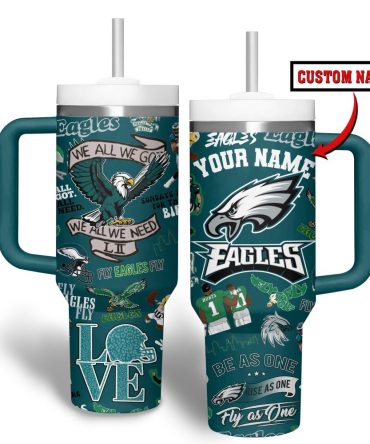 Custom Name Eagles Tumbler - Personalized 40Oz Sports Fan Gift With Handle & Straw