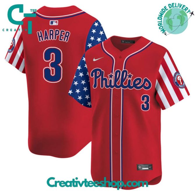 Limited Edition Phillies Jersey - Stars & Stripes Design - Worldwide Shipping - Image 3
