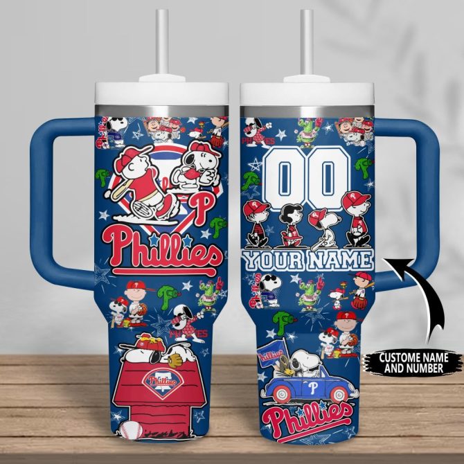 Custom Phillies Snoopy Mug With Handle - Personalize Name & Number - 32Oz Baseball Fan Gift - Image 2