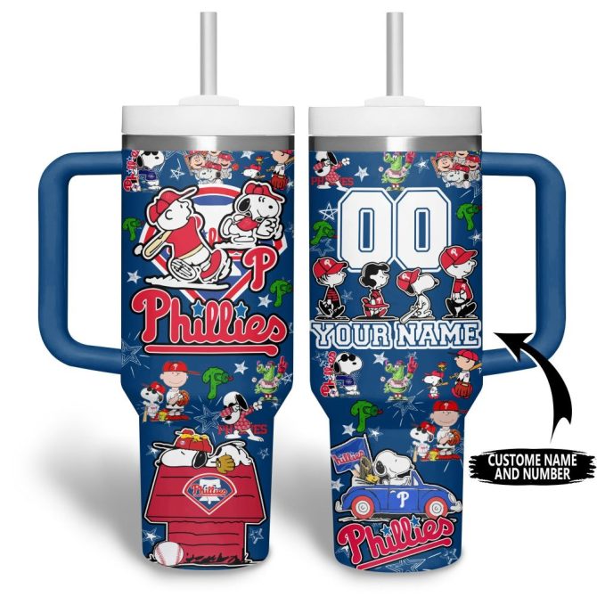 Custom Phillies Snoopy Mug With Handle - Personalize Name & Number - 32Oz Baseball Fan Gift