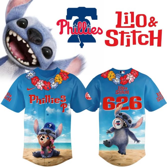 Exclusive Phillies & Stitch Hawaiian Jersey – Perfect For Baseball Fans & Disney Lovers!