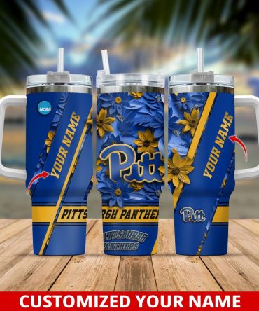Custom Pittsburgh Panthers Tumbler – Personalized Ncaa Floral Design Mug