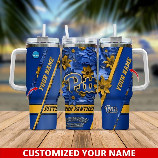 Custom Pittsburgh Panthers Tumbler – Personalized Ncaa Floral Design Mug