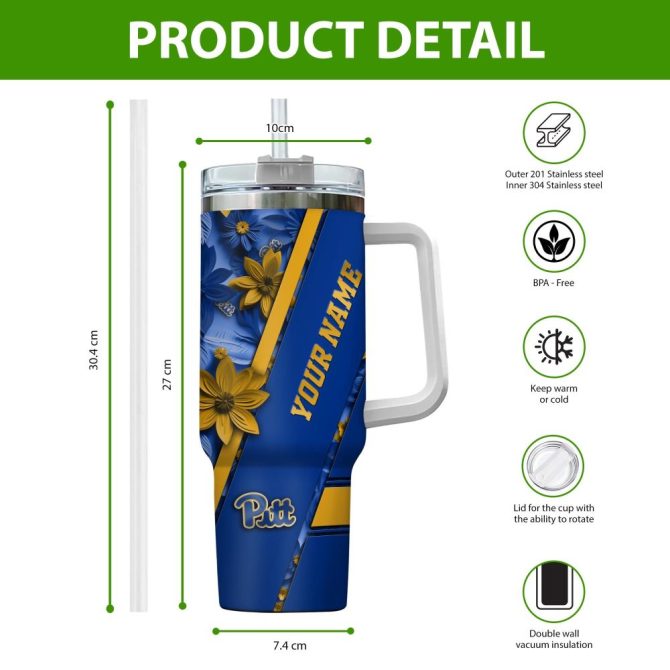 Custom Pittsburgh Panthers Tumbler – Personalized Ncaa Floral Design Mug - Image 2