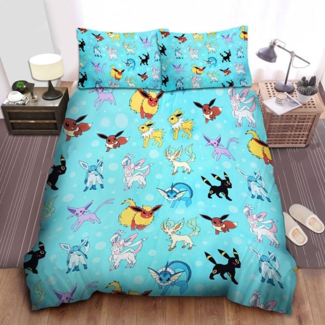 Vibrant Pokémon Eeveelution Bedding Set - Cozy Twin/Full/Queen - Perfect For Fans!