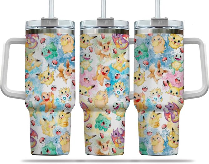 Colorful Pokémon Tumbler With Lid & Straw - 20Oz Insulated Travel Mug For Fans