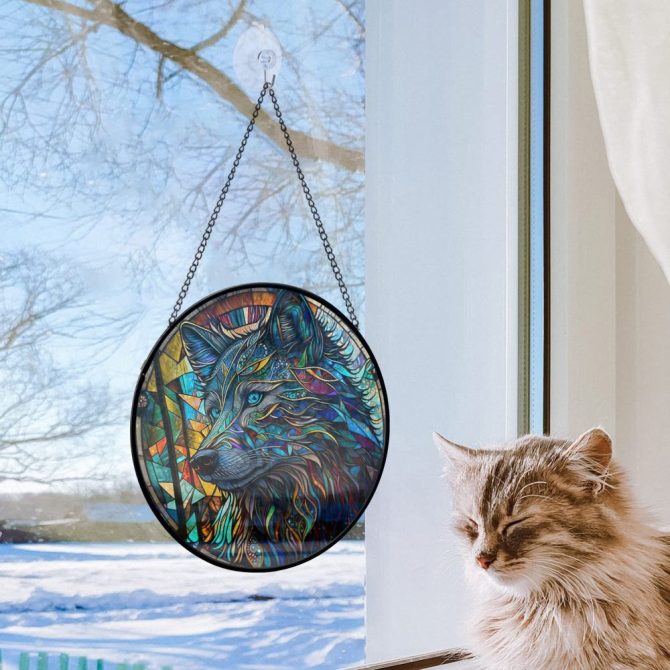 Stunning Stained Glass Wolf Art - Vibrant Hanging Window Decor For Home Or Office - Image 2