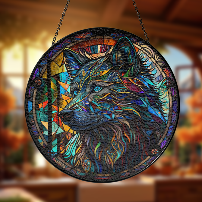 Stunning Stained Glass Wolf Art - Vibrant Hanging Window Decor For Home Or Office - Image 3