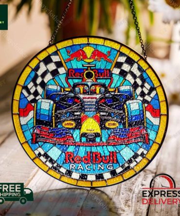 Stunning Red Bull Racing Stained Glass Sun Catcher - Free Shipping & Fast Delivery!