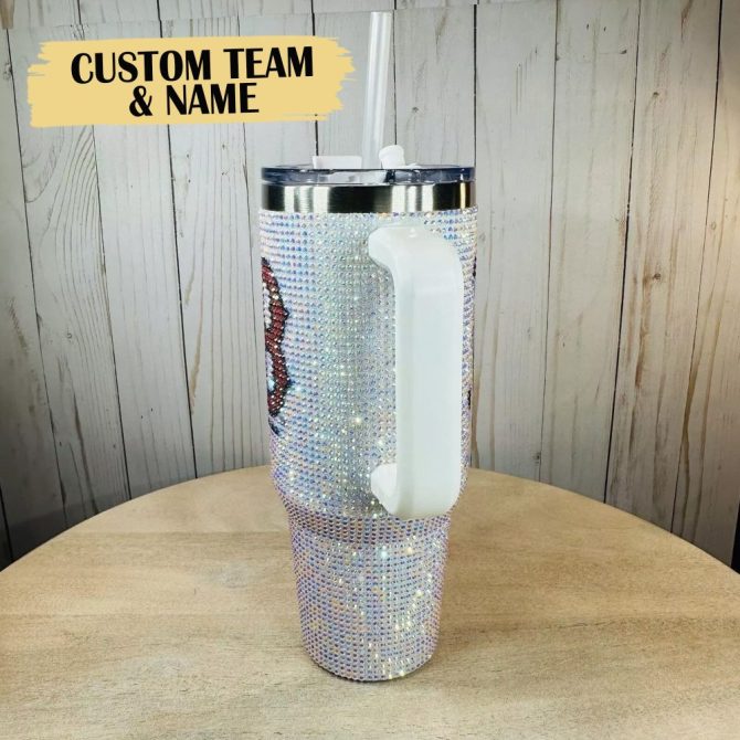 Custom Bling Tumbler With Handle - Personalize Team & Name - Sparkling Drinkware Gift - Image 4