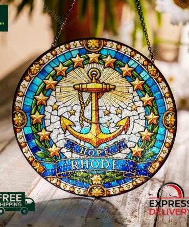 Stunning Nautical Stained Glass Sun Catcher – Anchor & Stars Design