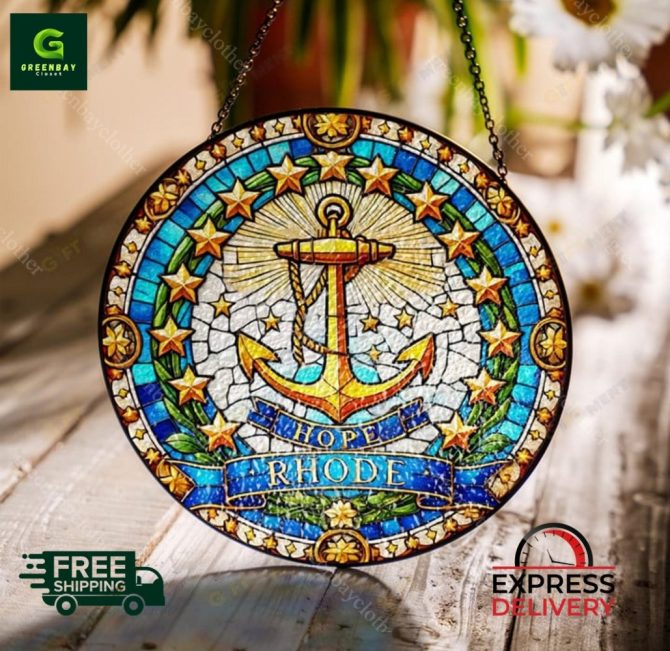 Stunning Nautical Stained Glass Sun Catcher – Anchor & Stars Design