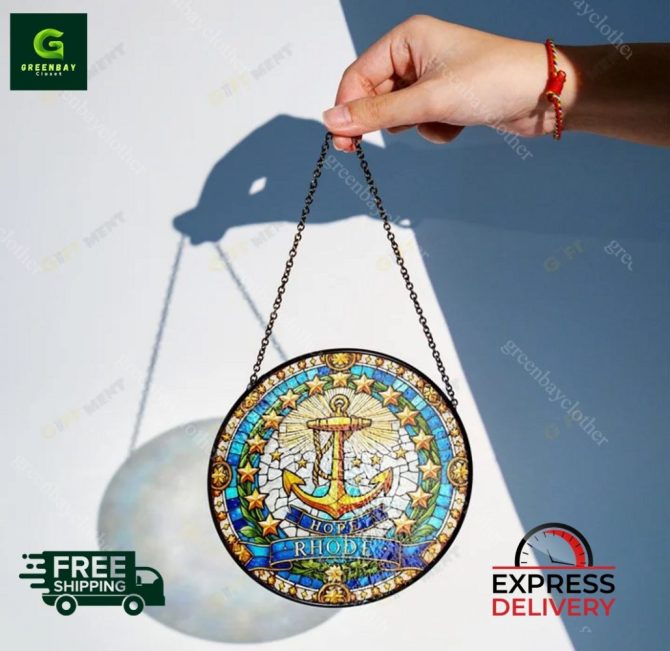 Stunning Nautical Stained Glass Sun Catcher – Anchor & Stars Design - Image 2