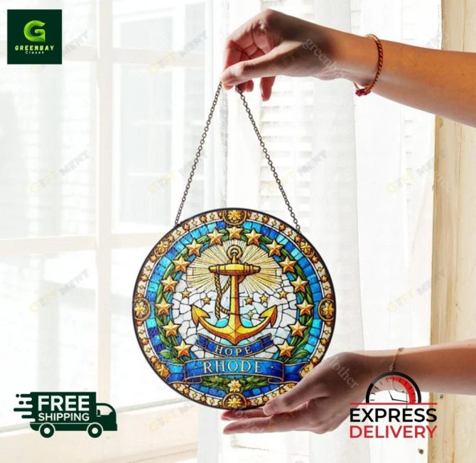 Stunning Nautical Stained Glass Sun Catcher – Anchor & Stars Design - Image 3