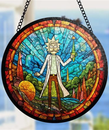 Vibrant Stained Glass Art Panel - Unique Sci-Fi Cartoon Character Design For Home Decor