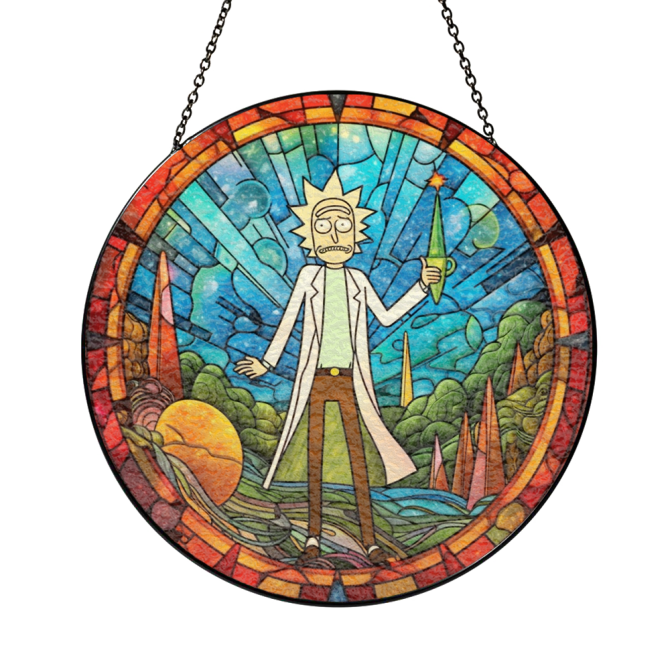 Vibrant Stained Glass Art Panel - Unique Sci-Fi Cartoon Character Design For Home Decor - Image 5