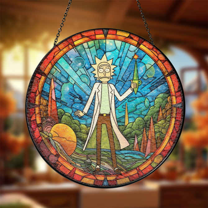 Vibrant Stained Glass Art Panel - Unique Sci-Fi Cartoon Character Design For Home Decor - Image 3
