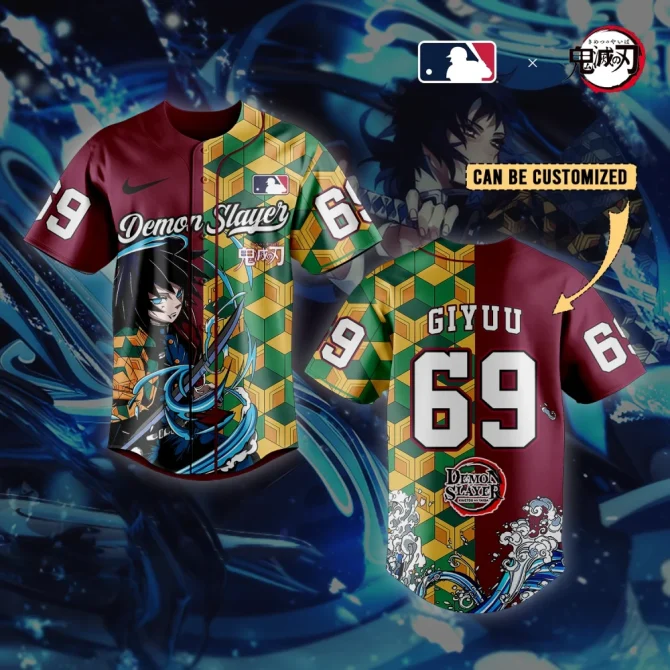 Customizable Demon Slayer Baseball Jersey - Giyuu Design, Stylish Anime Apparel