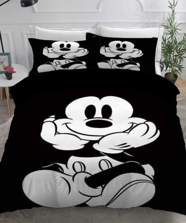 Cozy Cartoon Character Bedding Set - 3Pc Black & White Duvet Cover For Kids & Adults