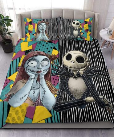 Cozy Gothic Bedding Set - Skeleton & Doll Design , Perfect Gift For Fans