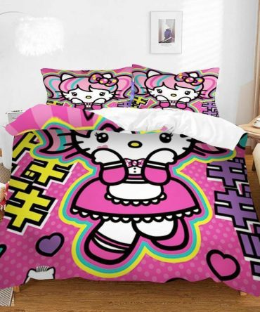Colorful Cartoon Kitty Bedding Set - Soft & Cozy, Perfect For Kids' Rooms!